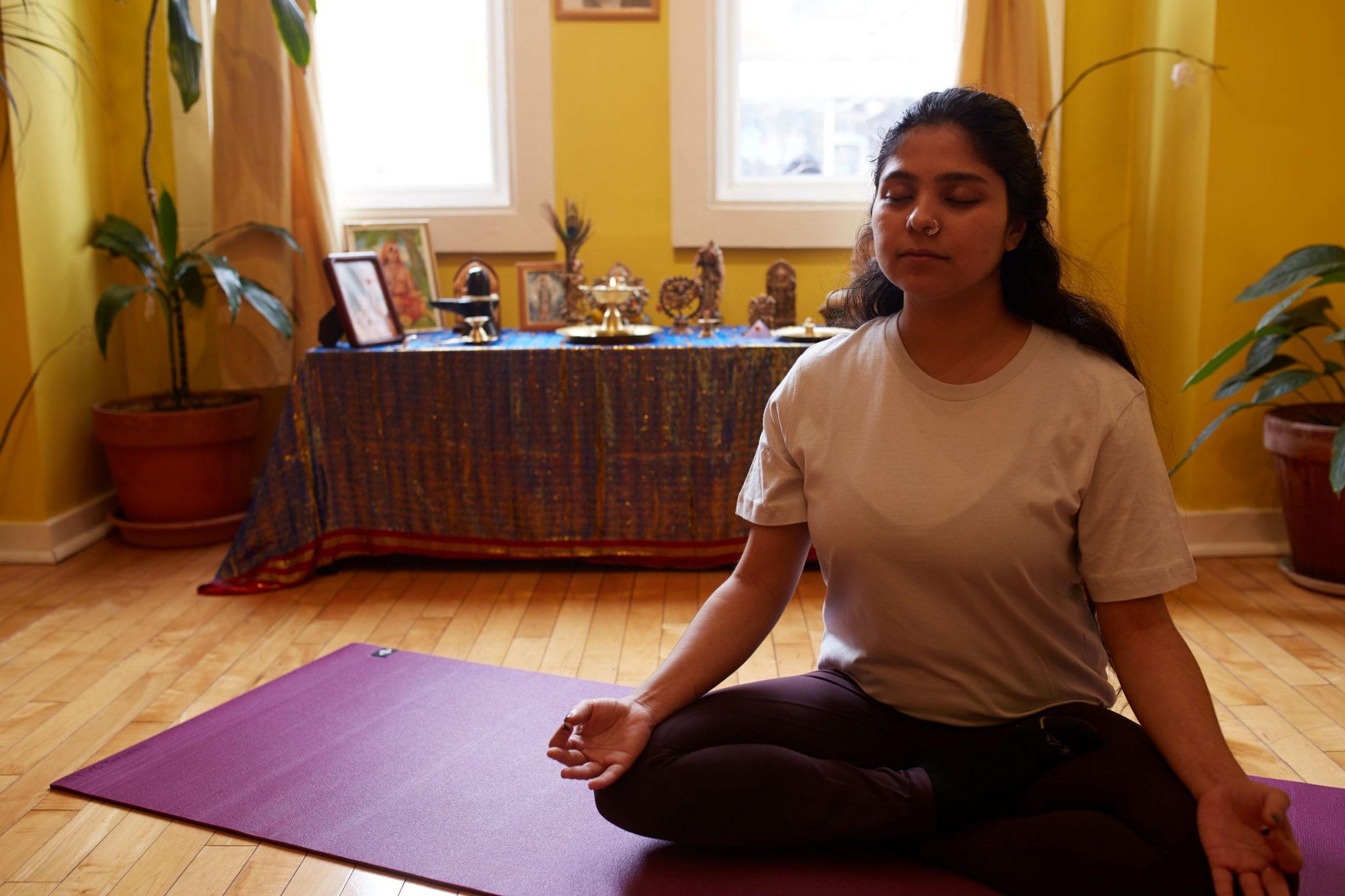 student in meditation